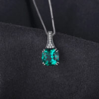 Square Emerald Silver Pendant - IDiamond