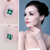 Quatrefoil Emerald Silver Earrings - IDiamond