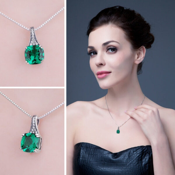 Square Emerald Silver Pendant - IDiamond