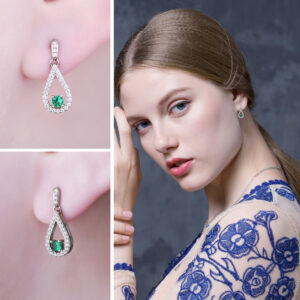 Drop Emerald Silver Earrings - IDiamond
