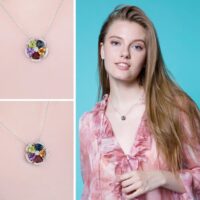 Flower Topaz, Amethyst, Garnet Silver Pendant - IDiamond