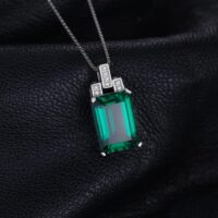 Square Emerald Silver Pendant - IDiamond