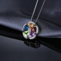 Flower Topaz, Amethyst, Garnet Silver Pendant - IDiamond