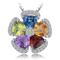 Flower Topaz, Amethyst, Garnet Silver Pendant - IDiamond
