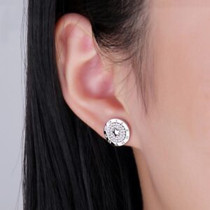 Numeral Round Cubic Zirconia Silver Earrings - IDiamond