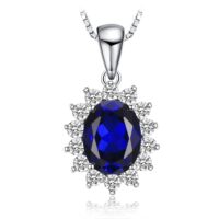 Oval Princess Diana Sapphire, Ruby, Emerald Silver Pendant - IDiamond