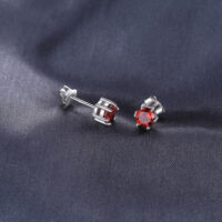Round Garnet Silver Earrings - IDiamond
