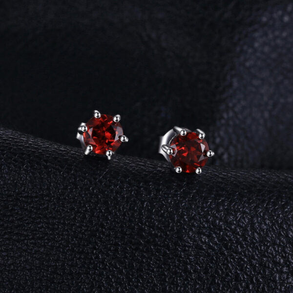 Round Garnet Silver Earrings - IDiamond