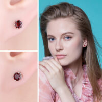 Round Garnet Silver Earrings - IDiamond