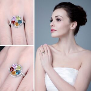 Flower Topaz, Amethyst, Citrine, Garnet, Peridot Silver Ring - IDiamond