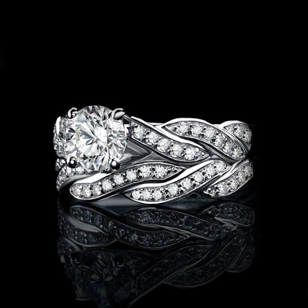 2pcs Engagement Wedding Round Cubic Zirconia Silver Rings - IDiamond