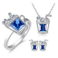 3pcs Drink Cubic Zirconia Spinel Silver Jewelry Set - IDiamond
