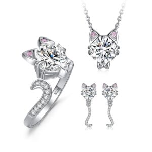 3pcs Cat Cubic Zirconia Silver Jewelry Set - IDiamond