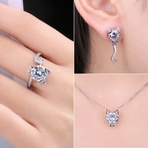 3pcs Cat Cubic Zirconia Silver Jewelry Set - IDiamond