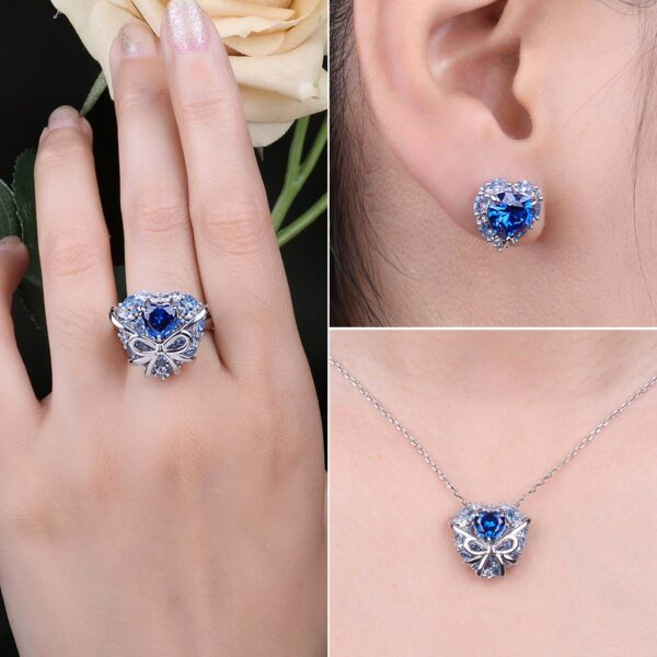 3pcs Love Heart Blue Spinel Silver Jewelry Set - IDiamond