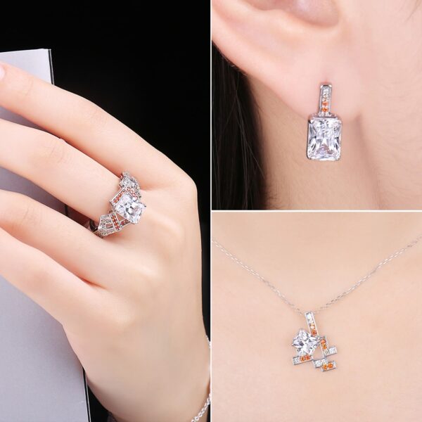 3pcs Geometric Emerald Cut Cubic Zirconia Jewelry Set - IDiamond