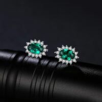 Oval Emerald Silver Earrings - IDiamond