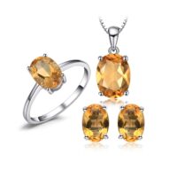 3pcs Oval Natural Amethyst, Citrine, Garnet, Peridot, Topaz Silver Jewelry Set - IDiamond