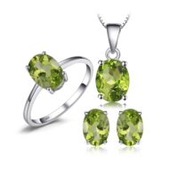 3pcs Oval Natural Amethyst, Citrine, Garnet, Peridot, Topaz Silver Jewelry Set - IDiamond
