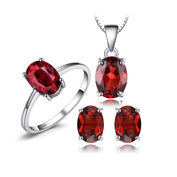 3pcs Oval Natural Amethyst, Citrine, Garnet, Peridot, Topaz Silver Jewelry Set - IDiamond