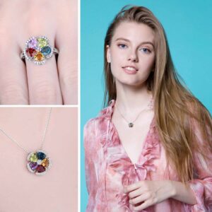 2pcs Flower Topaz Amethyst Citrine Garnet Peridot Silver Jewelry Set - IDiamond