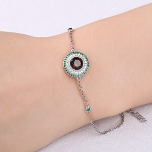 Round Quartz Emerald Silver Bracelet - IDiamond