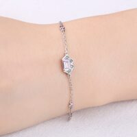 Geometric Cubic Zirconia Emerald Silver Bracelet - IDiamond