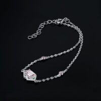 Geometric Cubic Zirconia Emerald Silver Bracelet - IDiamond