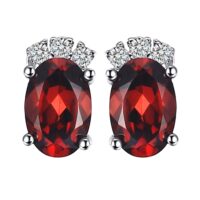 Oval Garnet Silver Earrings - IDiamond