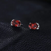Oval Garnet Silver Earrings - IDiamond