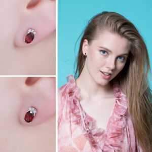 Oval Garnet Silver Earrings - IDiamond