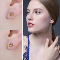 Round Citrine Silver Earrings - IDiamond