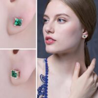 Square Emerald Silver Earrings - IDiamond