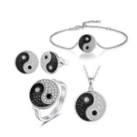 4pcs Tai Chi Yin Yang Spinel Silver Jewelry Set - IDiamond