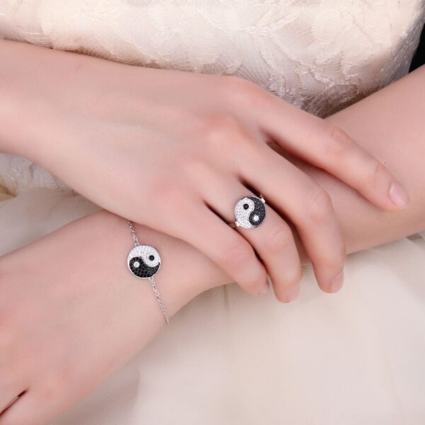 4pcs Tai Chi Yin Yang Spinel Silver Jewelry Set - IDiamond