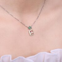 Square Emerald Cubic Zirconia Silver Necklace - IDiamond