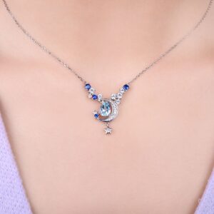 Moon Stars Sapphire Topaz Silver Necklace - IDiamond