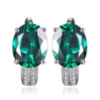 Oval Emerald Silver Earrings - IDiamond