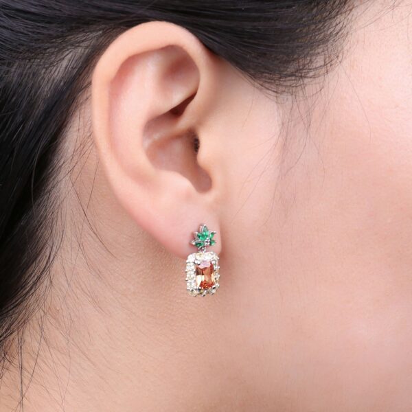 Pineapple Emerald Silver Earrings - IDiamond
