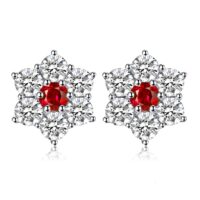 Flower Ruby Silver Earrings - IDiamond