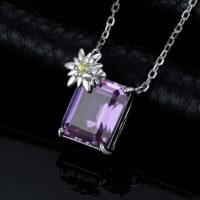 Square Sapphire Silver Necklace - IDiamond