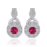Round Ruby Silver Earrings - IDiamond