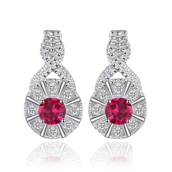 Round Ruby Silver Earrings - IDiamond