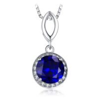 Round Sapphire Silver Pendant - IDiamond