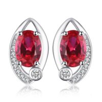 Oval Ruby Silver Earrings - IDiamond