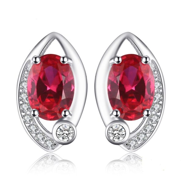 Oval Ruby Silver Earrings - IDiamond