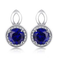 Round Sapphire Silver Earrings - IDiamond
