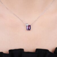 Square Sapphire Silver Necklace - IDiamond