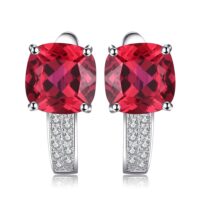 Square Ruby Silver Earrings - IDiamond