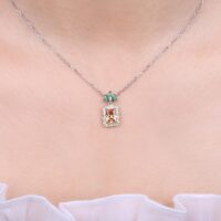 Square Emerald Cubic Zirconia Silver Necklace - IDiamond